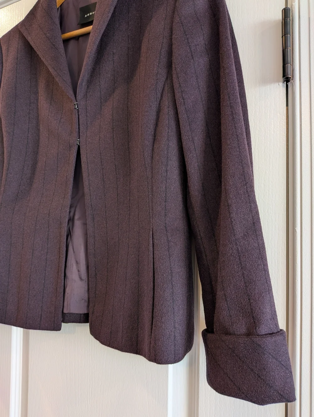 Akris Angora Wool Blazer Striped Purple Black Size 6 Luxury Old Money Classic